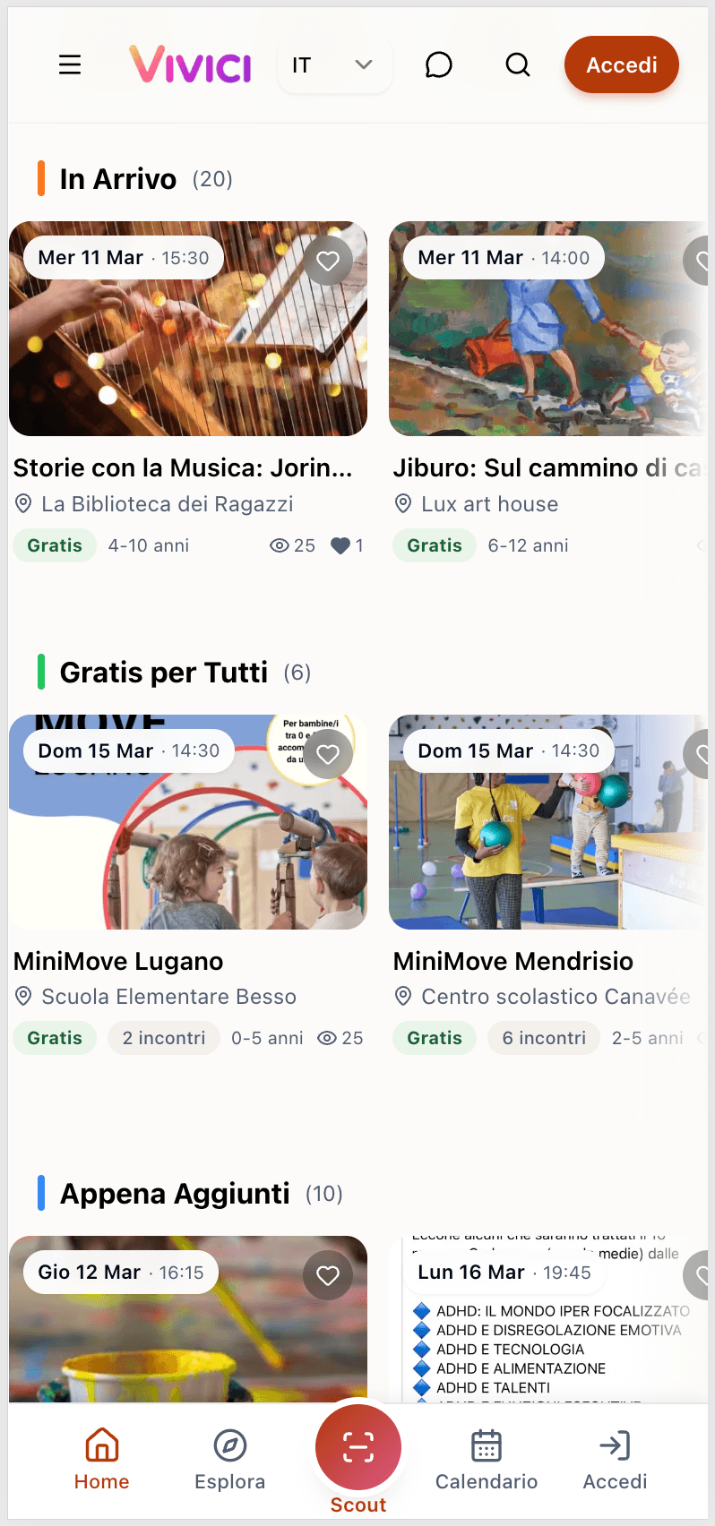 Vivici feed - eventi in arrivo per famiglie ticinesi